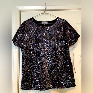 Jennifer Lopez Dark Gray and Purple/copper Sequin Short Sleeve Top NWT